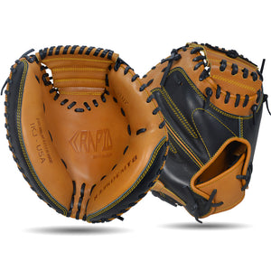 IKJ Rapid Series 33.5 INCH Open Back Model CATCHER'S Baseball Mitt in Tan and Black for RIGHT-HANDED Thrower