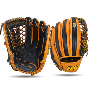 IKJ Core+ Series 12.75 INCH Double Welt Model OUTFIELD Baseball Glove in Black and Harvest for RIGHT-HANDED Thrower