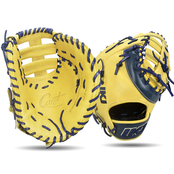 IKJ Core+ Series 12.75 INCH Post Web Model FIRST BASEMAN Baseball Mitt in Camel and Navy for RIGHT-HANDED Thrower