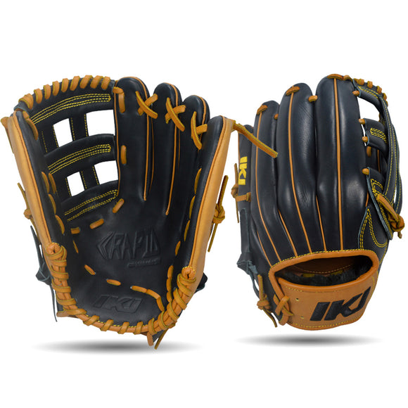 IKJ Rapid Series 12.75 INCH Single Welt Model OUTFIELD Baseball Glove in Black and Tan for RIGHT-HANDED Thrower