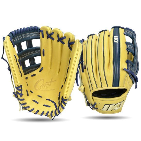 IKJ Core+ Series 12.75 INCH Double Welt Model OUTFIELD Baseball Glove in Camel and Navy for RIGHT-HANDED Thrower