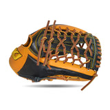 IKJ Core+ Series 12.75 INCH Double Welt Model OUTFIELD Baseball Glove in Black and Harvest for RIGHT-HANDED Thrower
